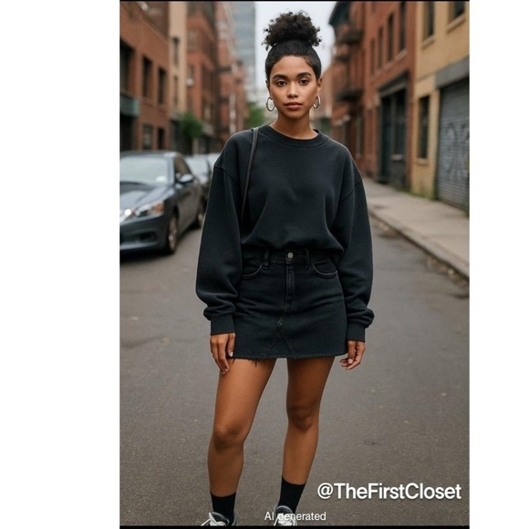 American Eagle AE 4 Pocket Mini Black Denim Frayed Hem Design Mini Skirt US 4 - Picture 1 of 9